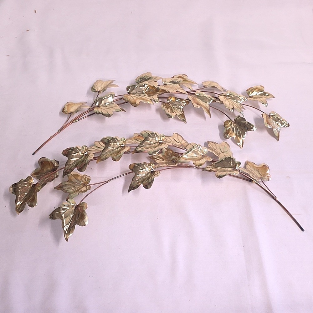 MCM Ivy Leaf Wall Art Gold Copper Metal Vine Decor Pair Vintage